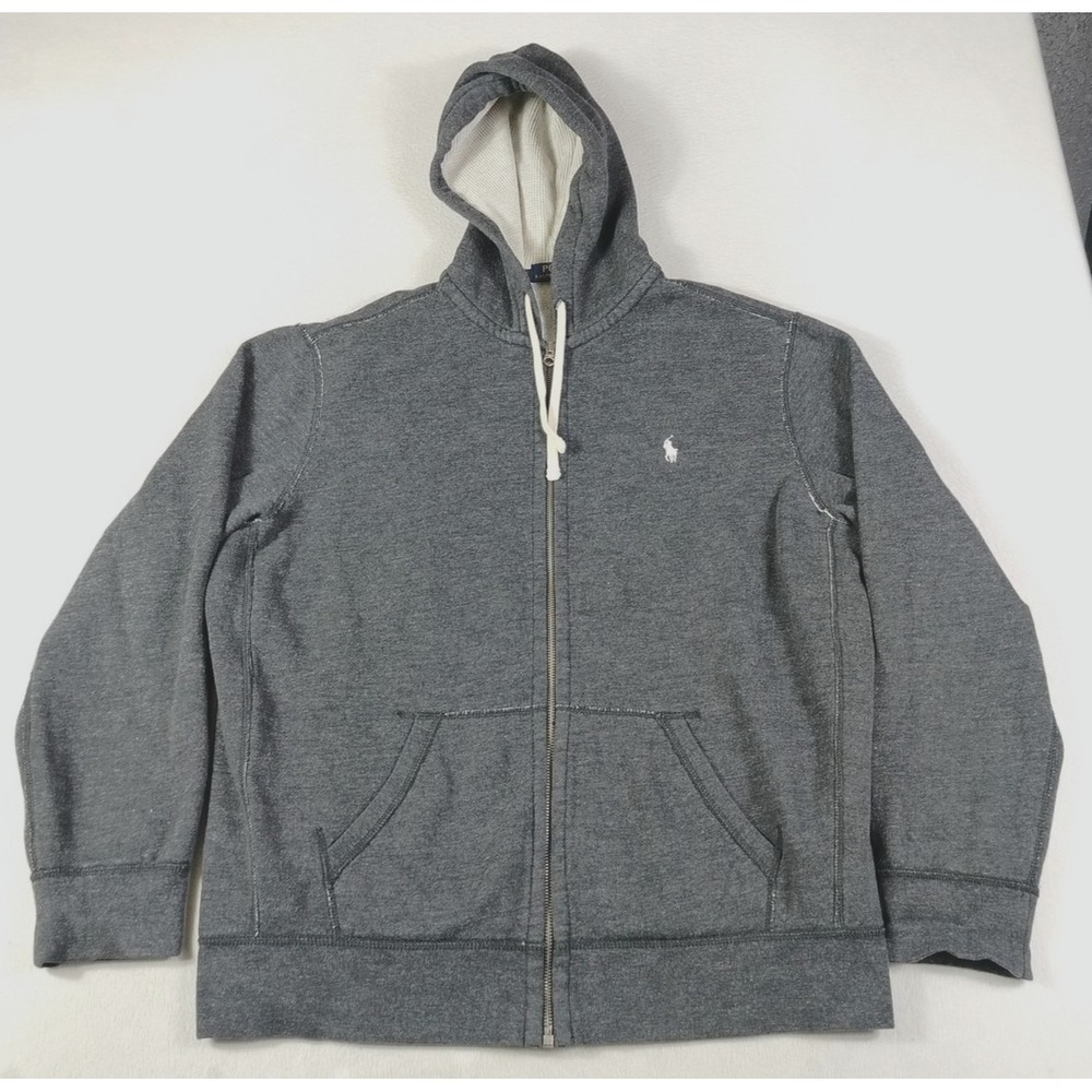 Polo Ralph Lauren Hoodie Men XL Gray Full Zip Fleece Sweatshirt Pony Logo Preppy